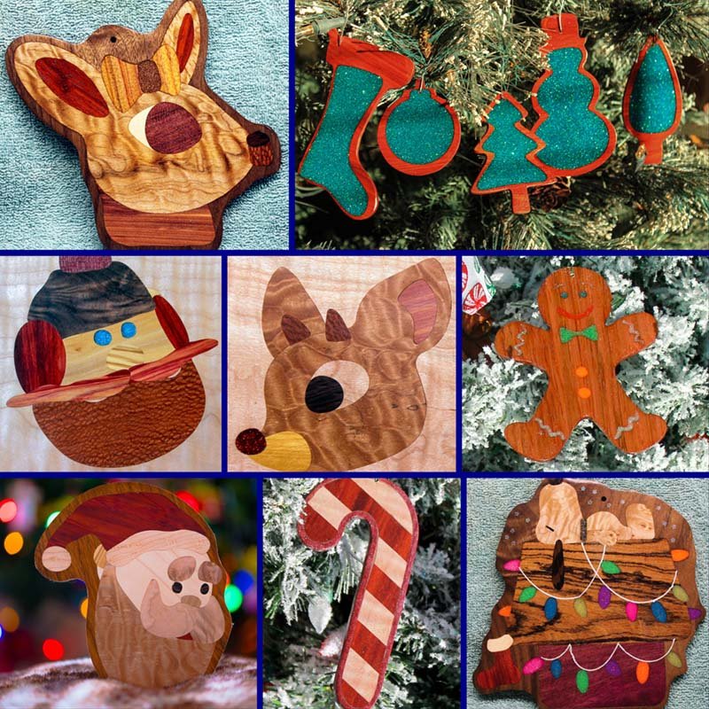 Collage of inlaid Christmas Ornaments you can build