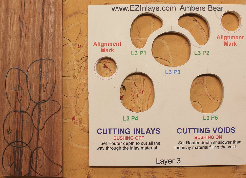 Layer 3 pieces 1, 2, 4, and 5 inlays cut