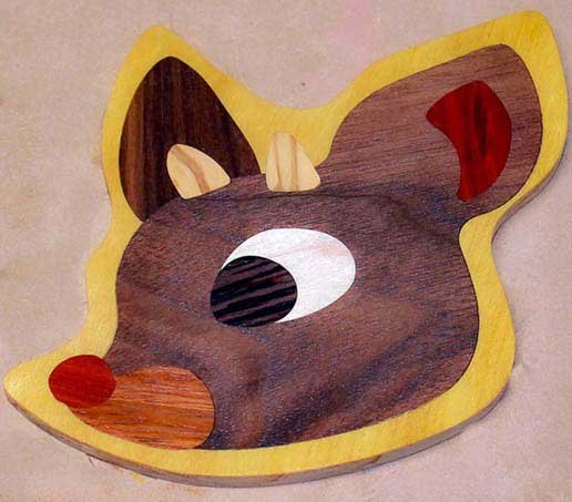 Rudolph Wood Inlaid Christmas Ornament